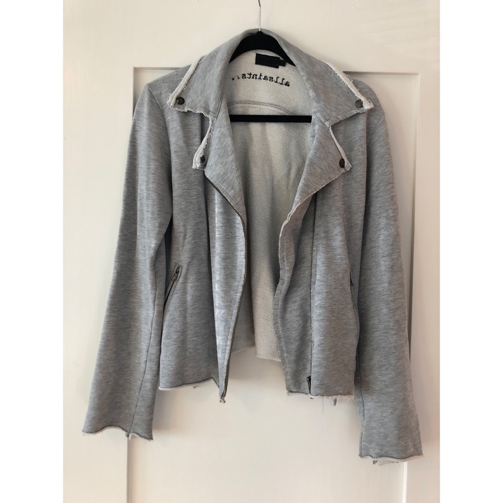 All Saints grey cotton jersey Moto jacket - sz L